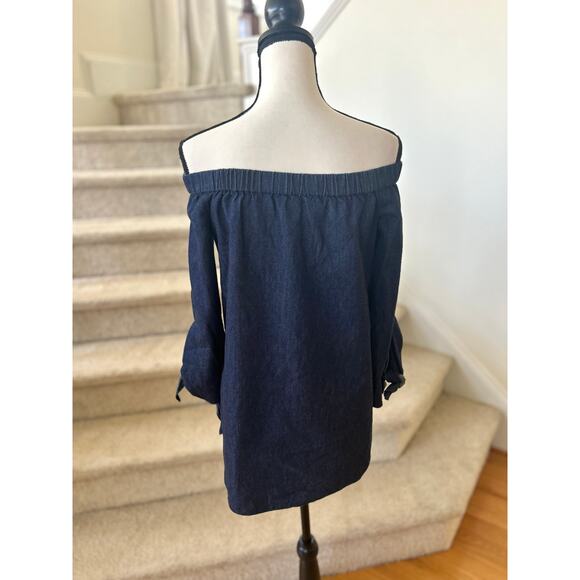Tibi Denim Off the Shoulder Tunic Length Blouse - Picture 3 of 6